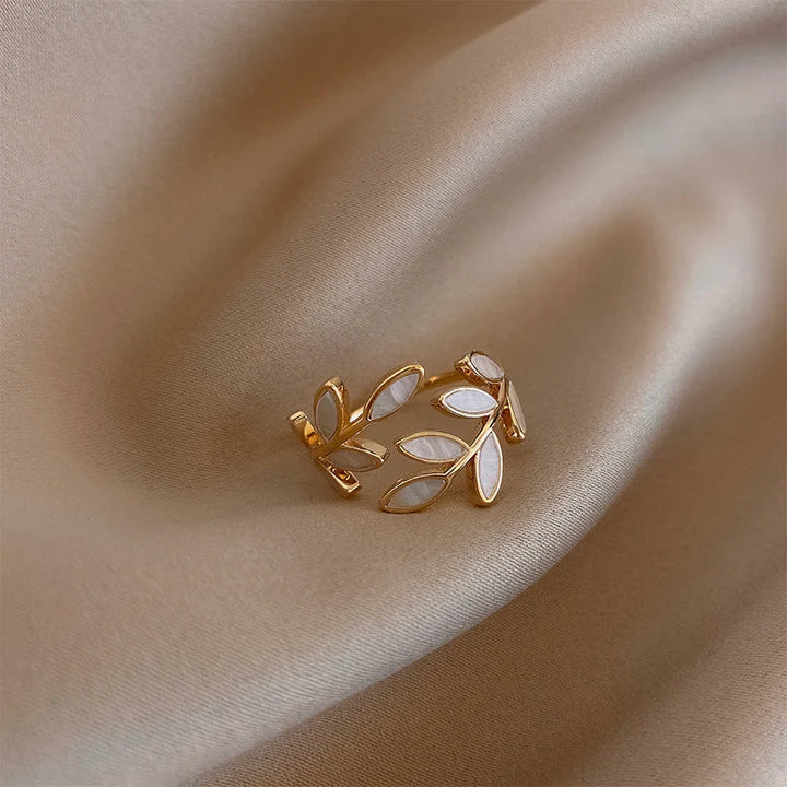 Pure - Adjustable White Opal Leaf Ring