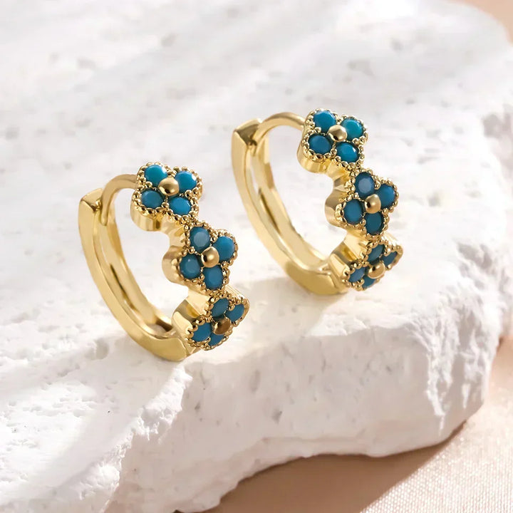 Chic Turquoise Floral Hoop Earrings