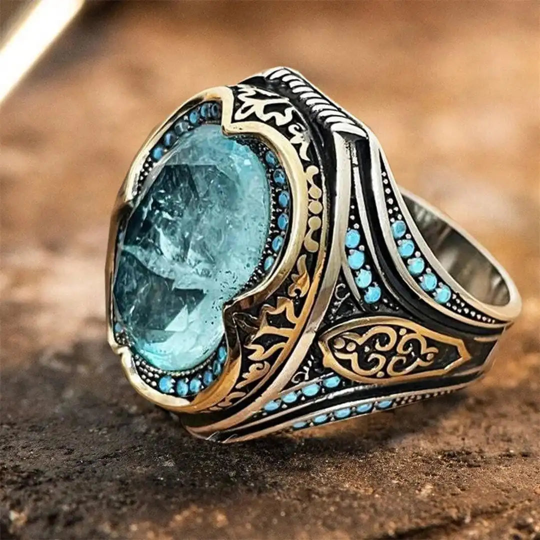 Antique Silver Blue Zircon Band