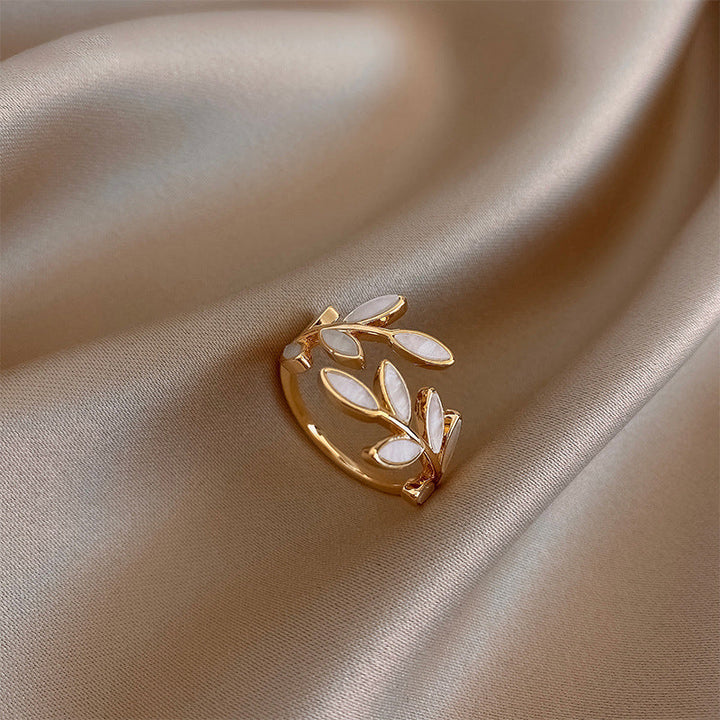 Pure - Adjustable Leaf Ring in White Opal