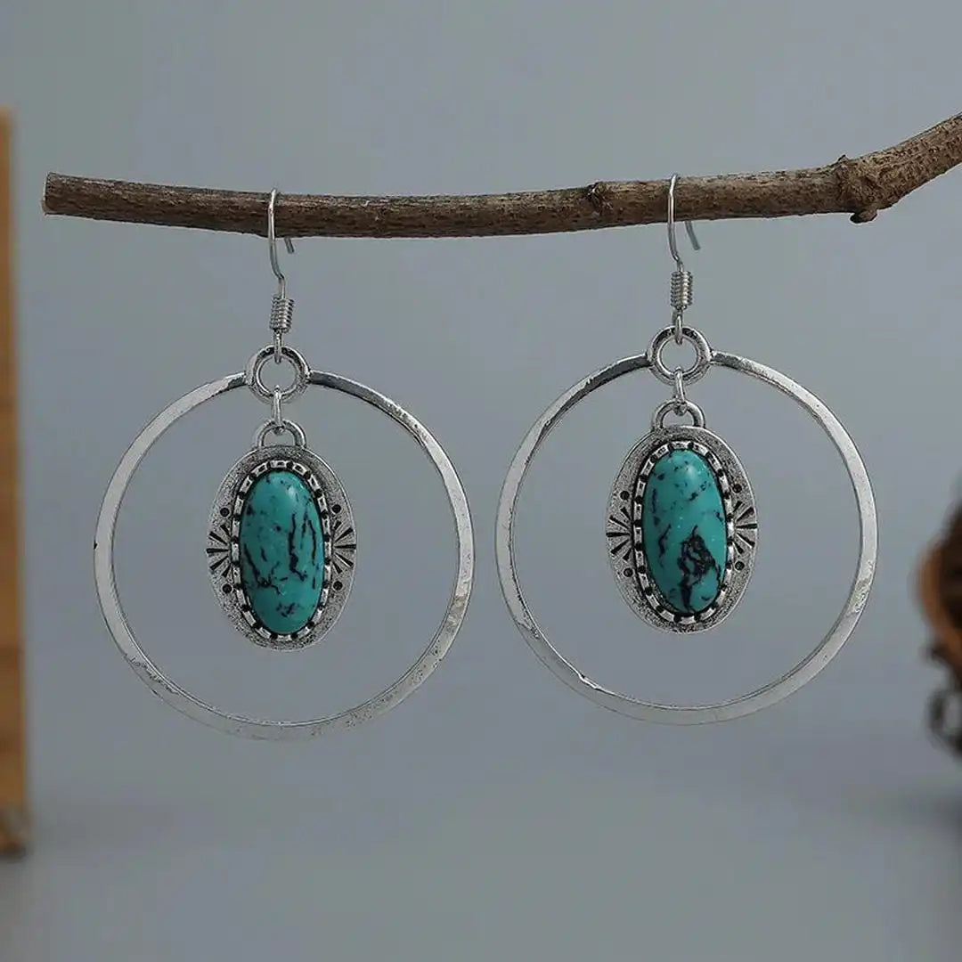 Vintage Silver Turquoise Inlay Dangle Earrings