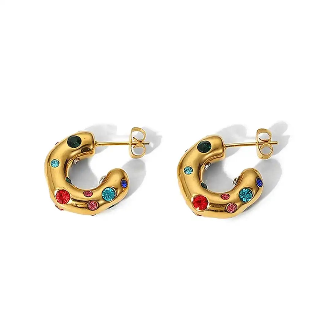 Radiant Gold Zircon Hoop Earrings in a Circular Design