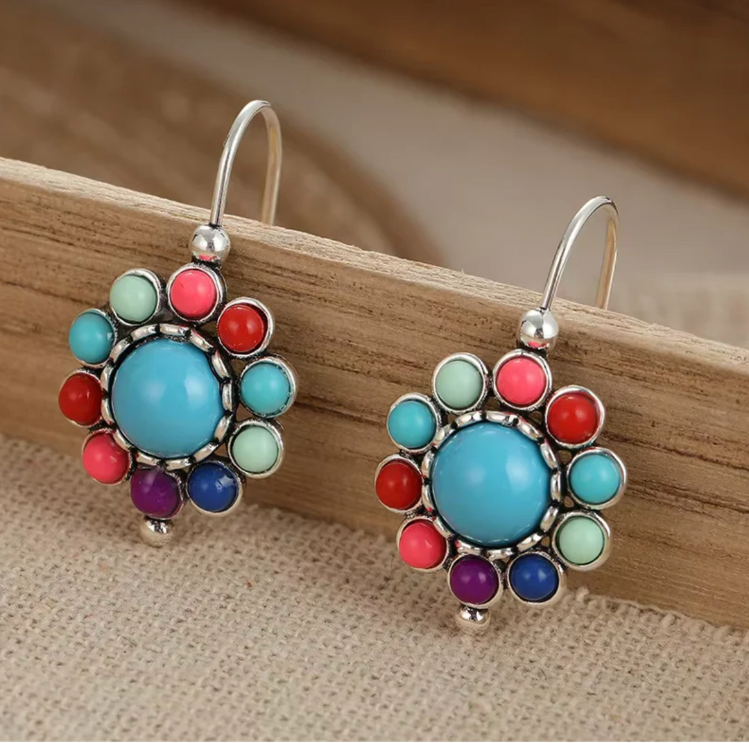 Iris - Vintage-Inspired Turquoise Hoop Earrings