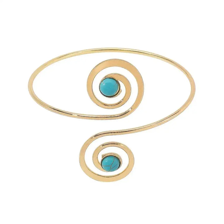 Bohemian-Inspired Silver Arm Cuff Bracelet with Turquoise Crescent Moon Design