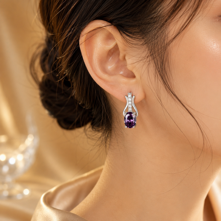 Amethyst Drop Earrings in Silver