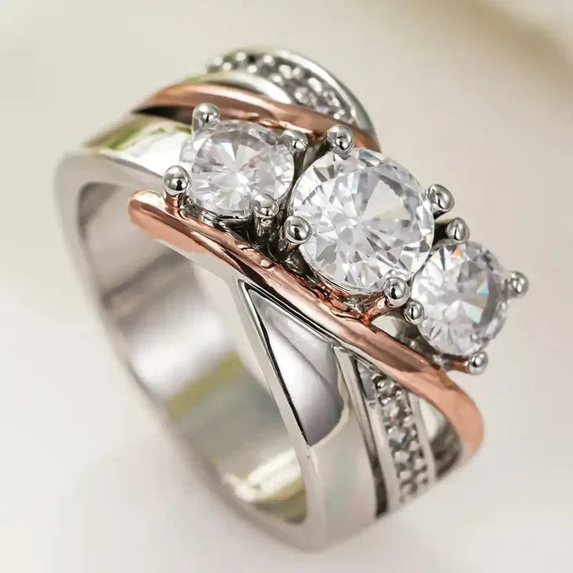 3D Gold and Silver Zirconia Ring
