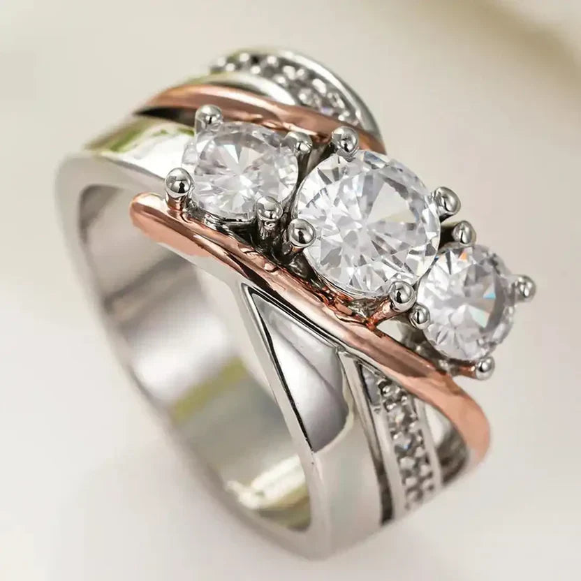 3D Zirconia Ring in Gold and Silver