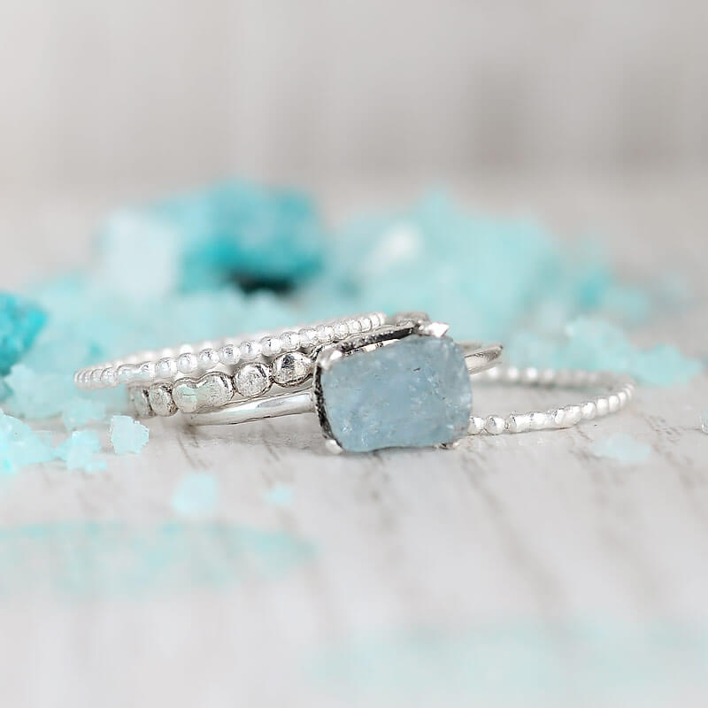 Σετ δαχτυλιδιών Aquamarine από ασήμι 925