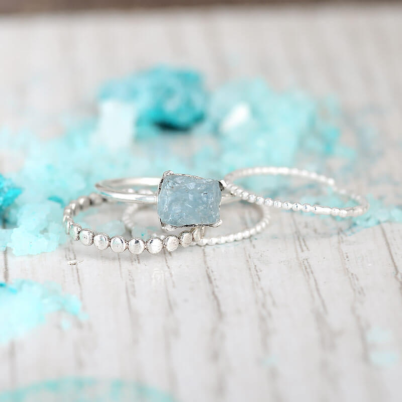 Σετ δαχτυλιδιών Aquamarine από ασήμι 925