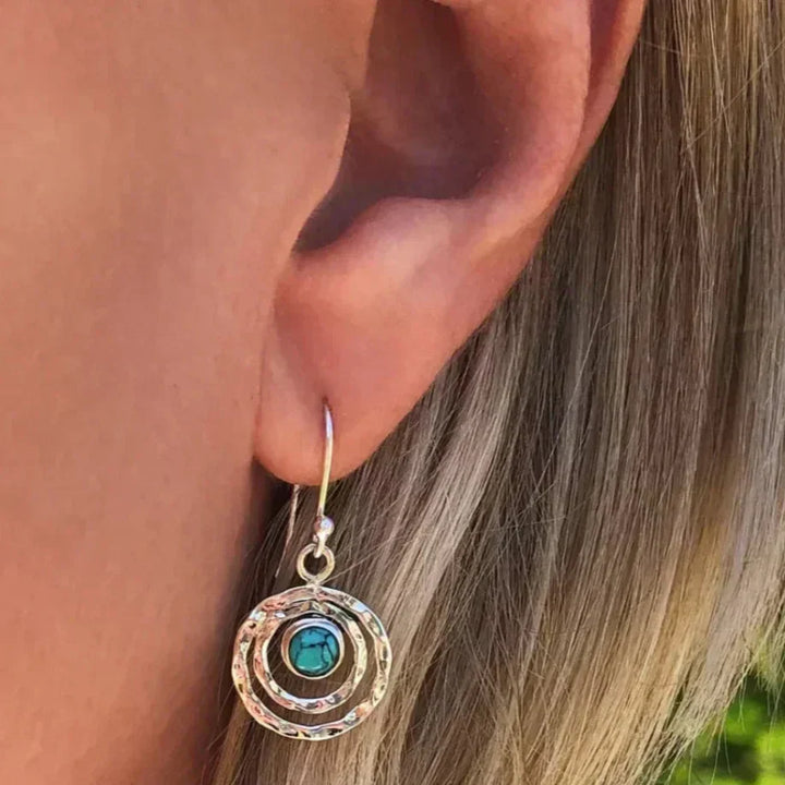 Bohemian Saturn-Inspired Earrings: Featuring Turquoise and Gold Highlights