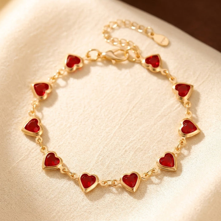 Gold Ruby Heart Link Bracelet