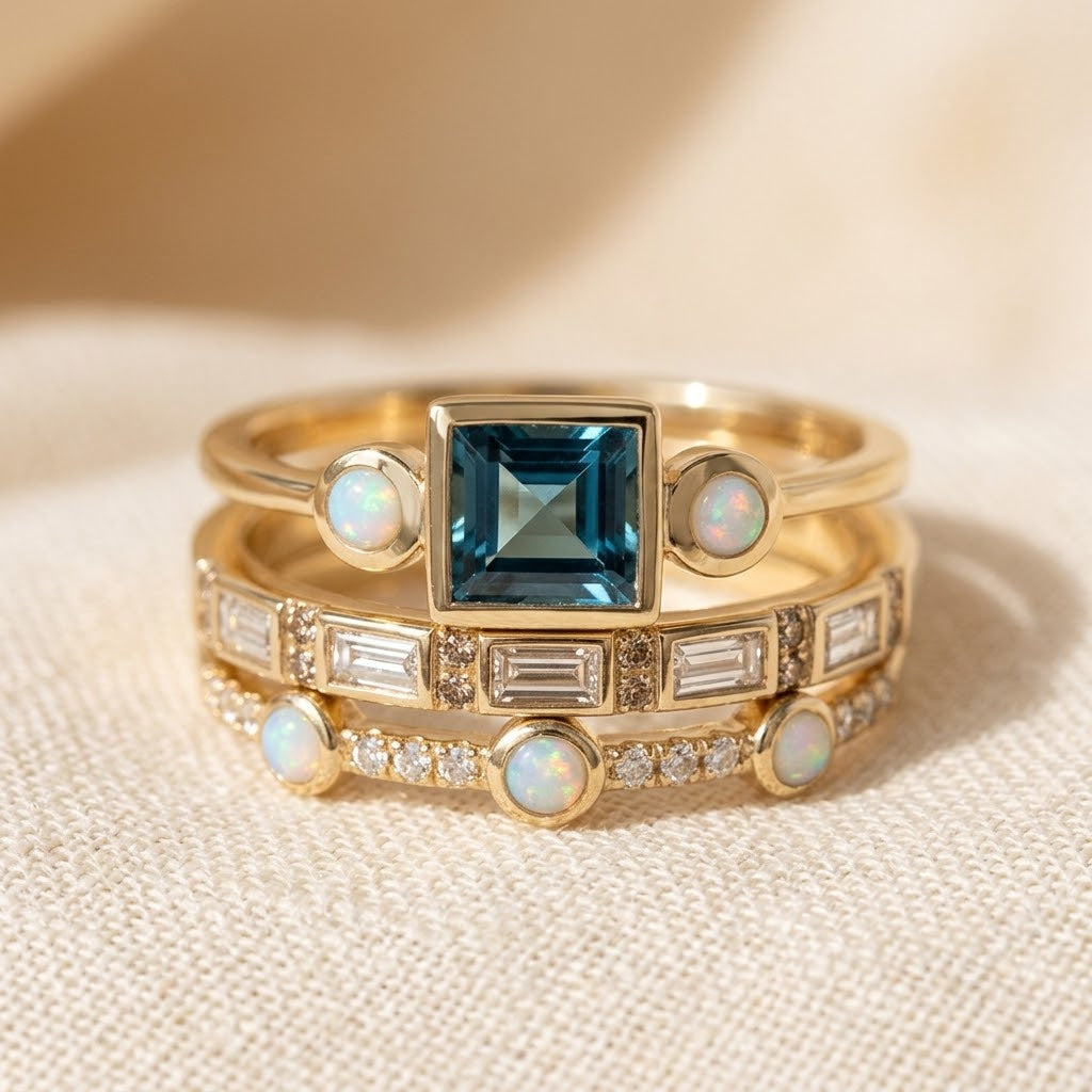 Geometric Stacked Gold Ring Set