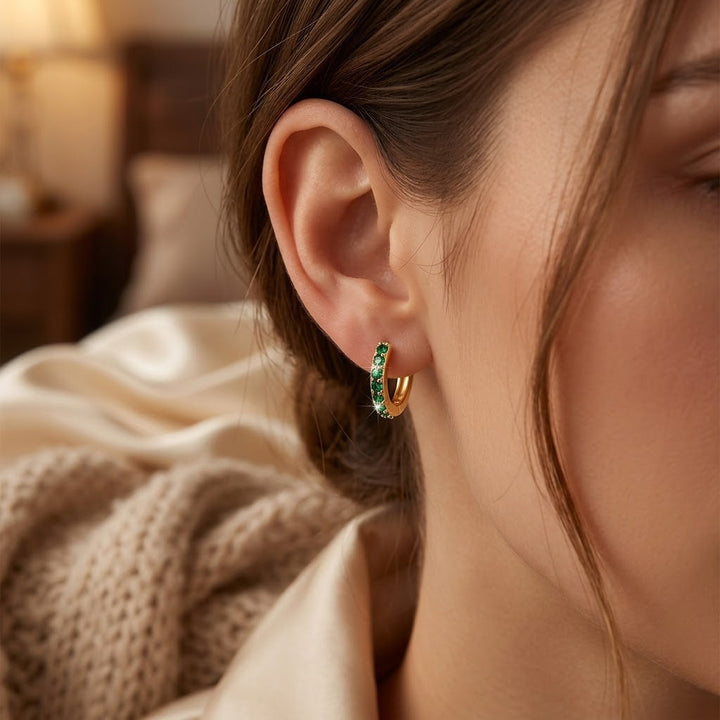 Emerald and Gold Hoop Ear Jewelry