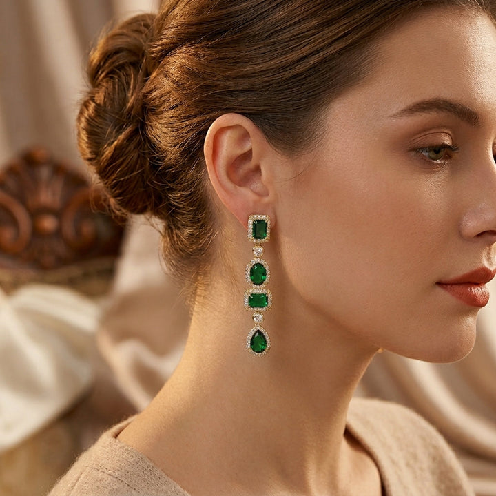Emerald and Gold Multi-Shape Dangle Earrings