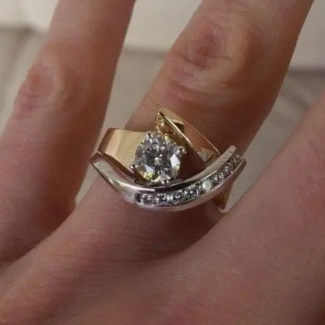 Vintage Inspired Asymmetrical Gold and Silver Zirconia Ring