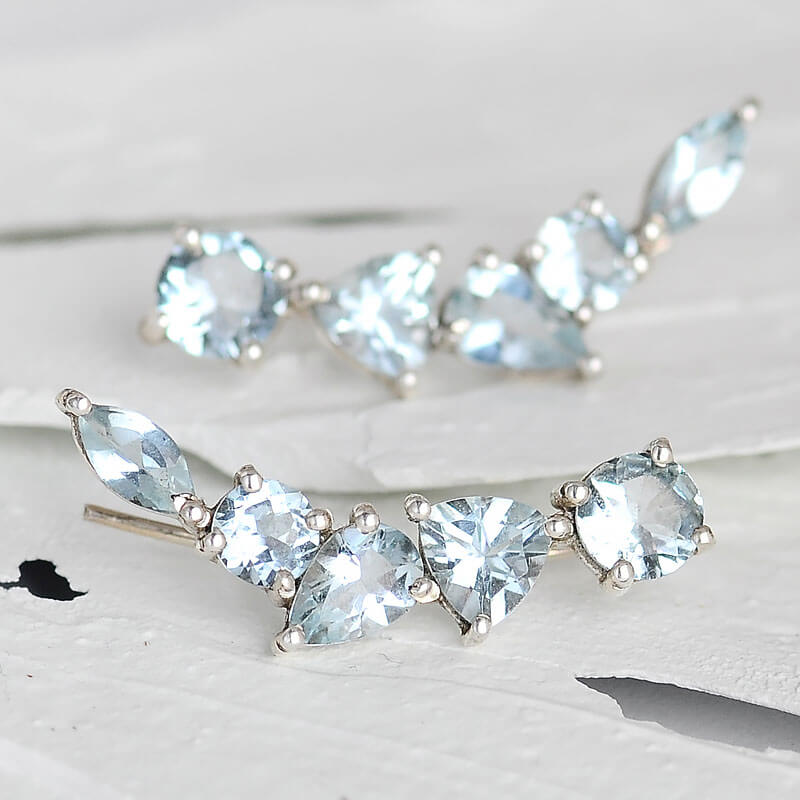 Φυσικά Σκουλαρίκια Aquamarine Σχέδιο Ear Climber