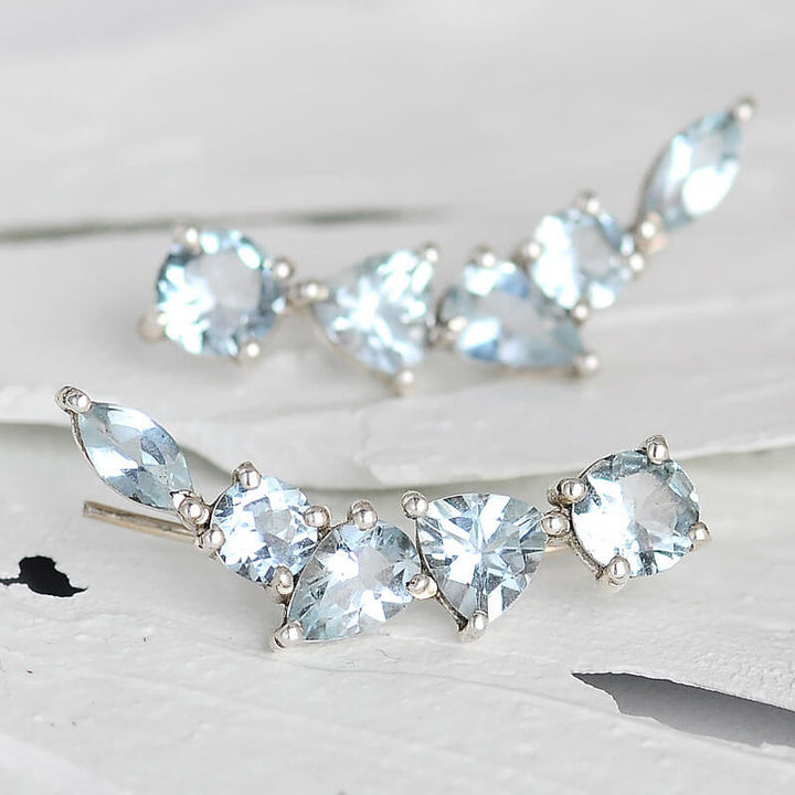 Φυσικά Σκουλαρίκια Aquamarine Σχέδιο Ear Climber