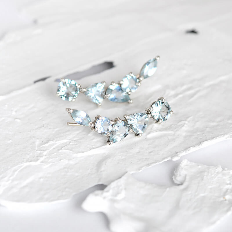 Φυσικά Σκουλαρίκια Aquamarine Σχέδιο Ear Climber