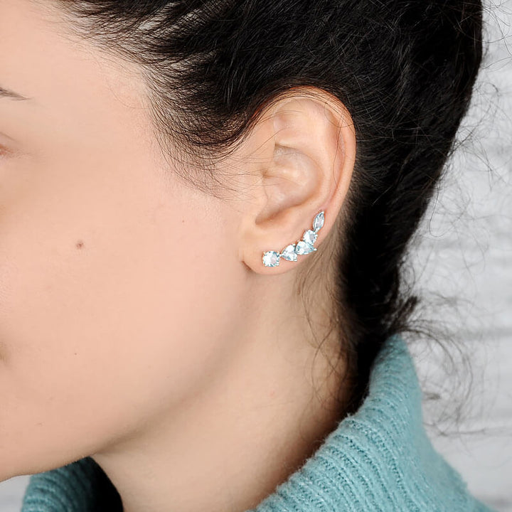 Φυσικά Σκουλαρίκια Aquamarine Σχέδιο Ear Climber