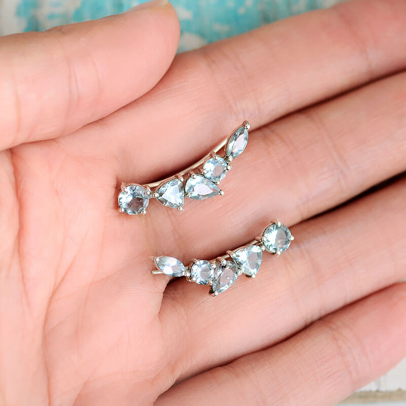 Φυσικά Σκουλαρίκια Aquamarine Σχέδιο Ear Climber