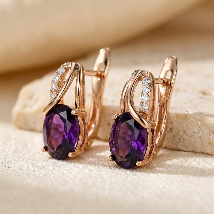 Amethyst and Gold Hoop Earrings