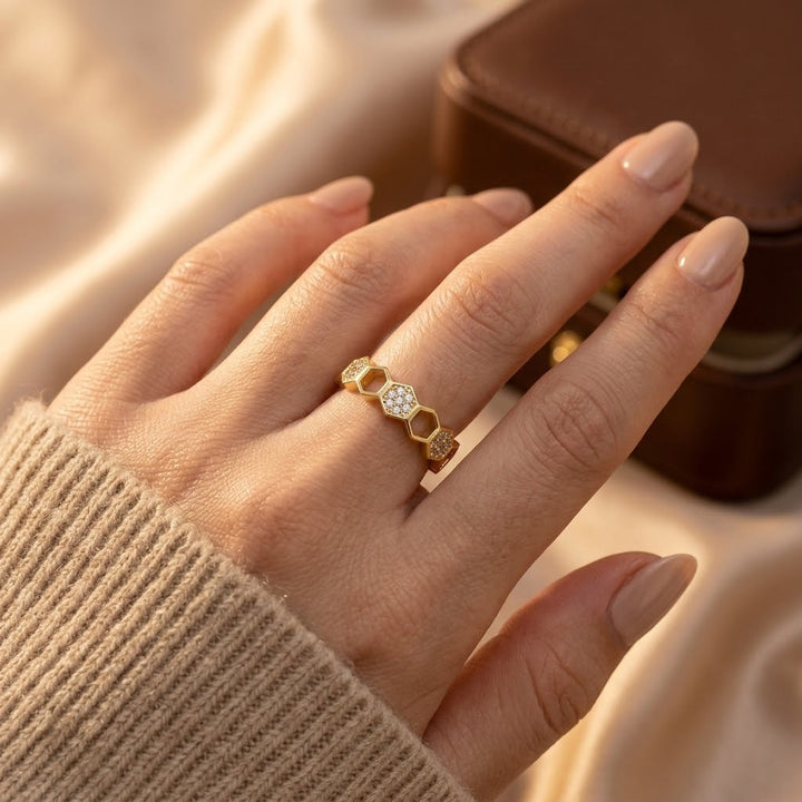 Gold Geometric Open Adjustable Ring