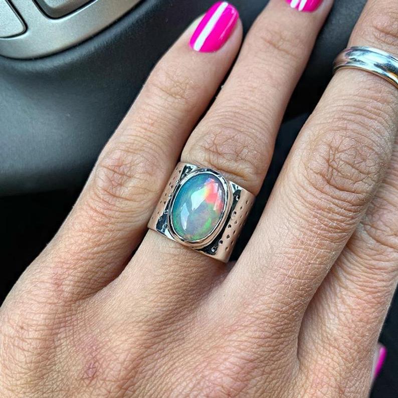 Lustrous Oval Gemstone Ring