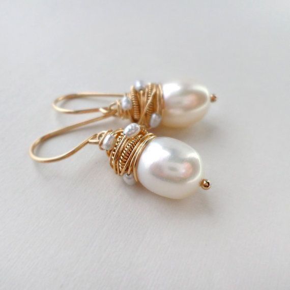 Retro Pearl Earrings with Golden Accents