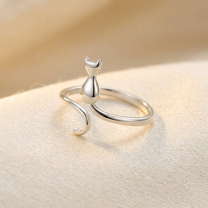 Silver Cat-Inspired Ring
