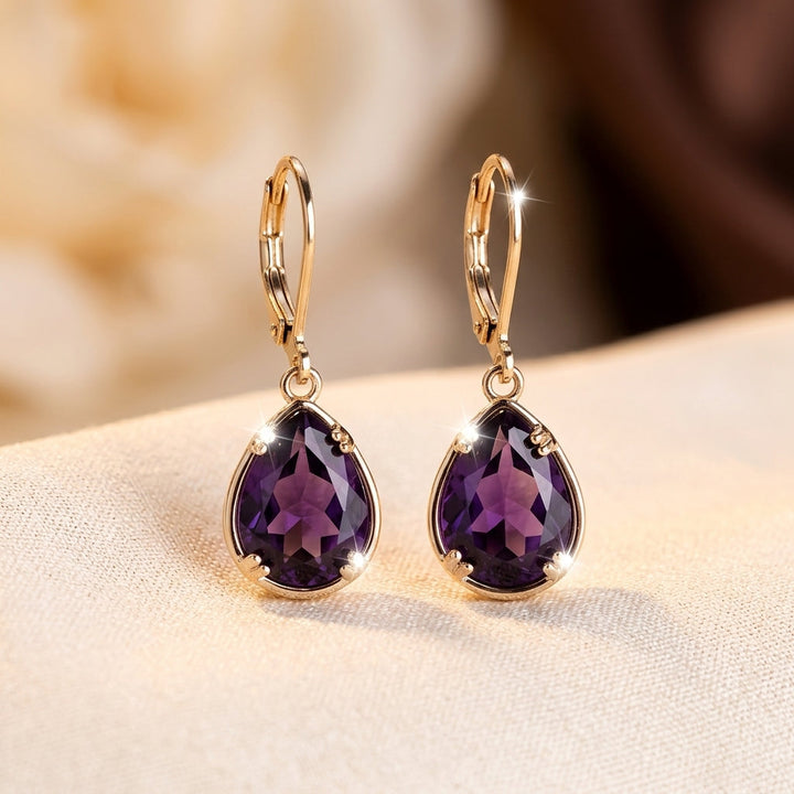 Amethyst Teardrop Earrings in Gold