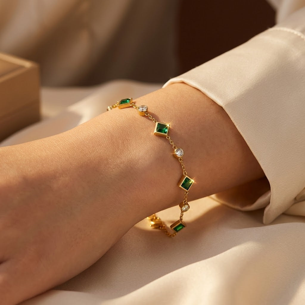 Emerald and Gold Station Bracelet