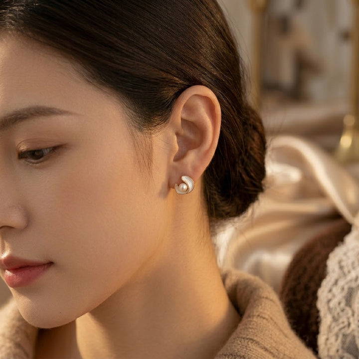 Gilded Twirl Pearl Stud Earrings