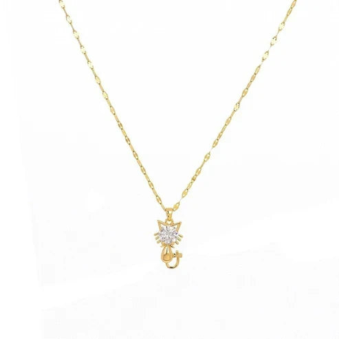 Gold-plated feline necklace adorned with zircon