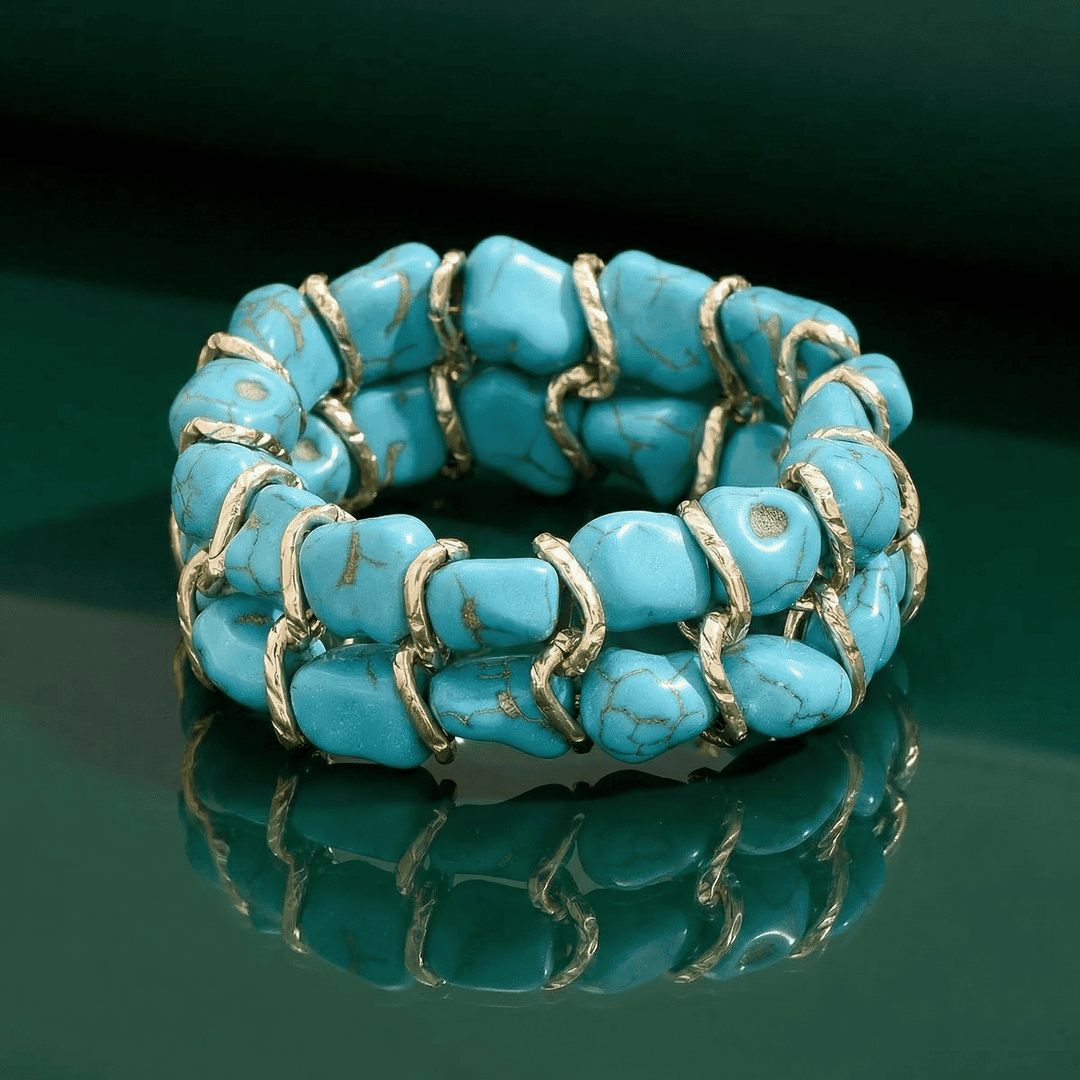 Turquoise Gemstone Braided Gold Bracelet