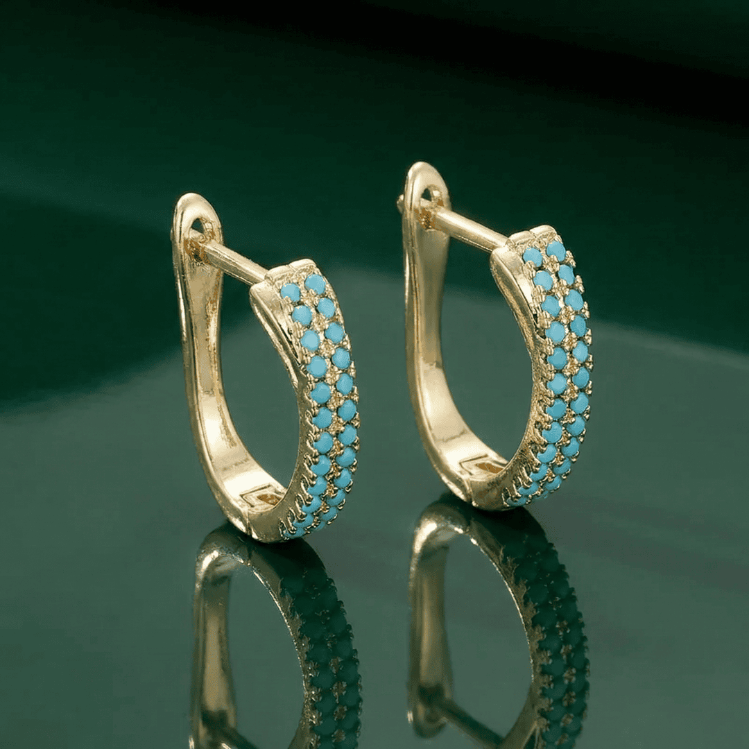 Turquoise Pavé Timeless Gold Hoop Earrings