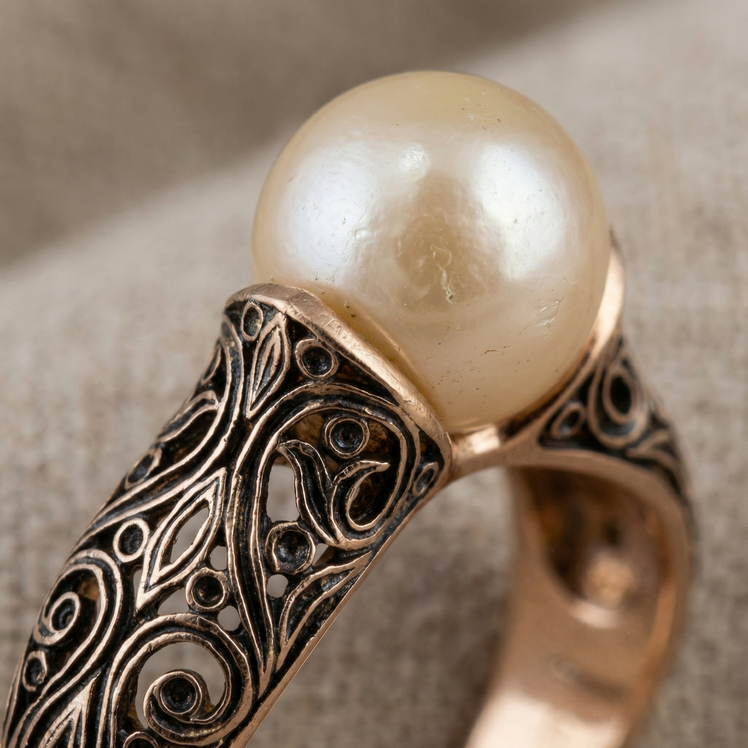 Antique Golden Ring with Pearl Accent