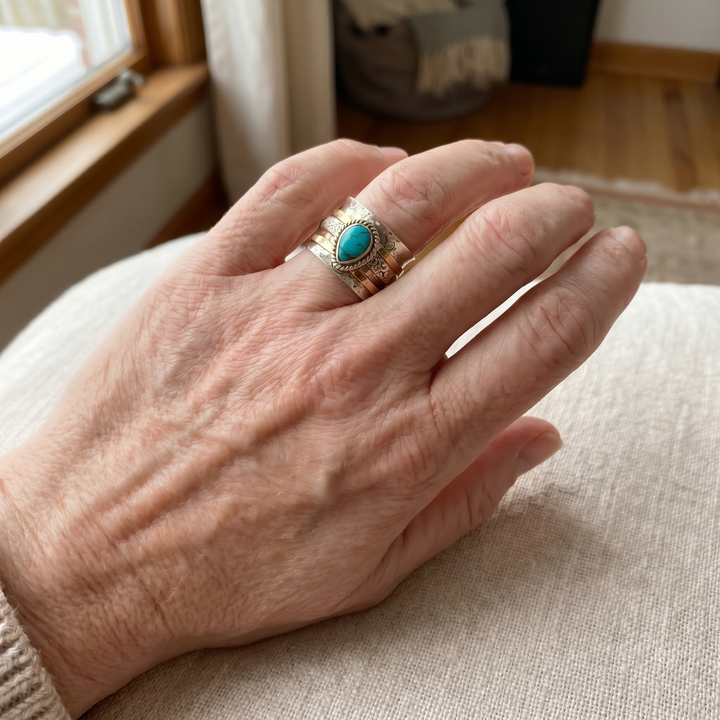 Vintage Gold and Silver Ring with Turquoise Inlay