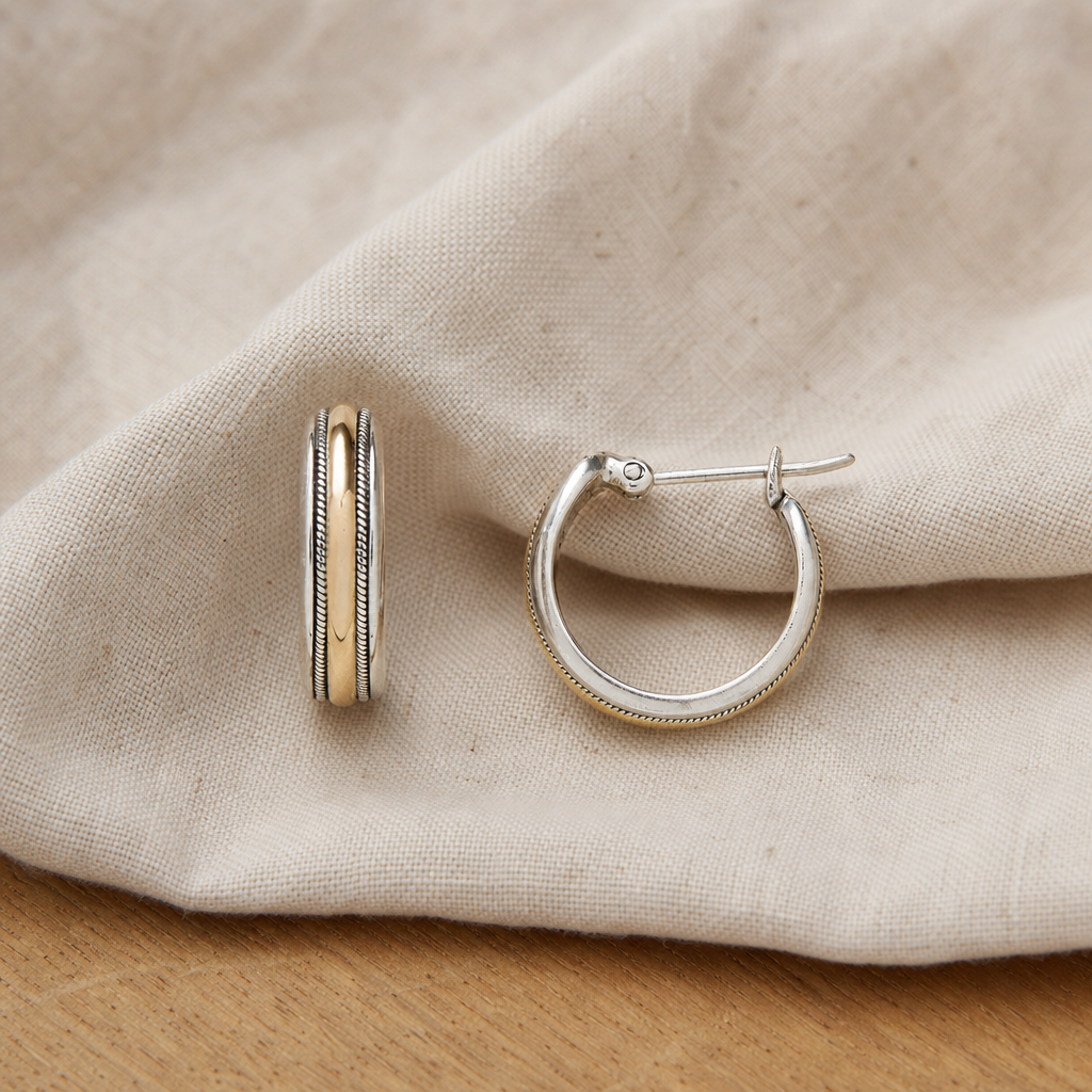 Opulent Silver Hoop Earrings with Elegant Golden Accents