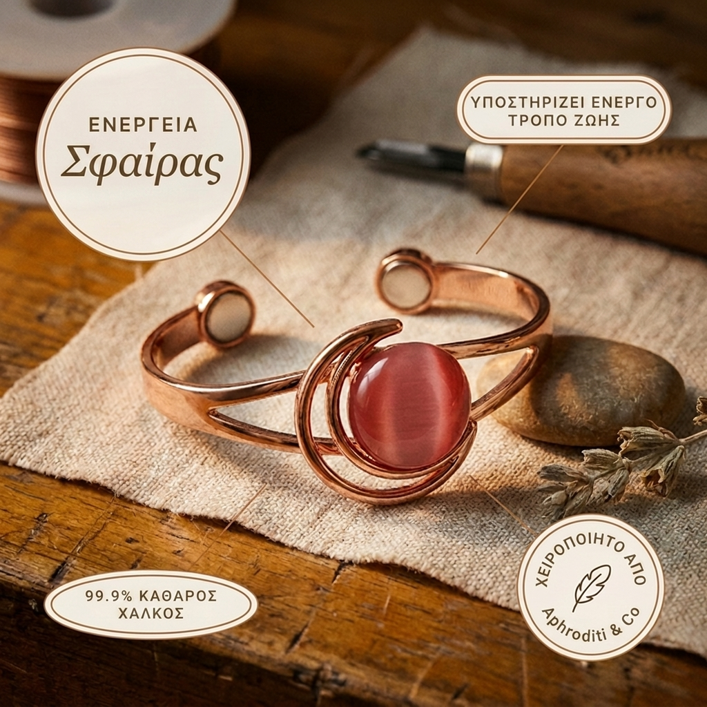 Ροζ Χάλκινο Βραχιόλι Aphroditi & Co Sphere