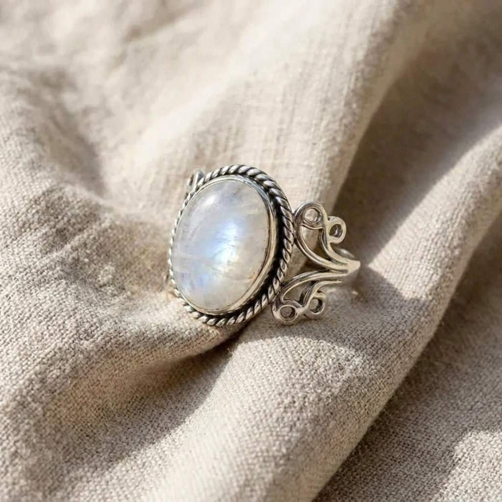 Twisted Band Oval Moonstone Ring
