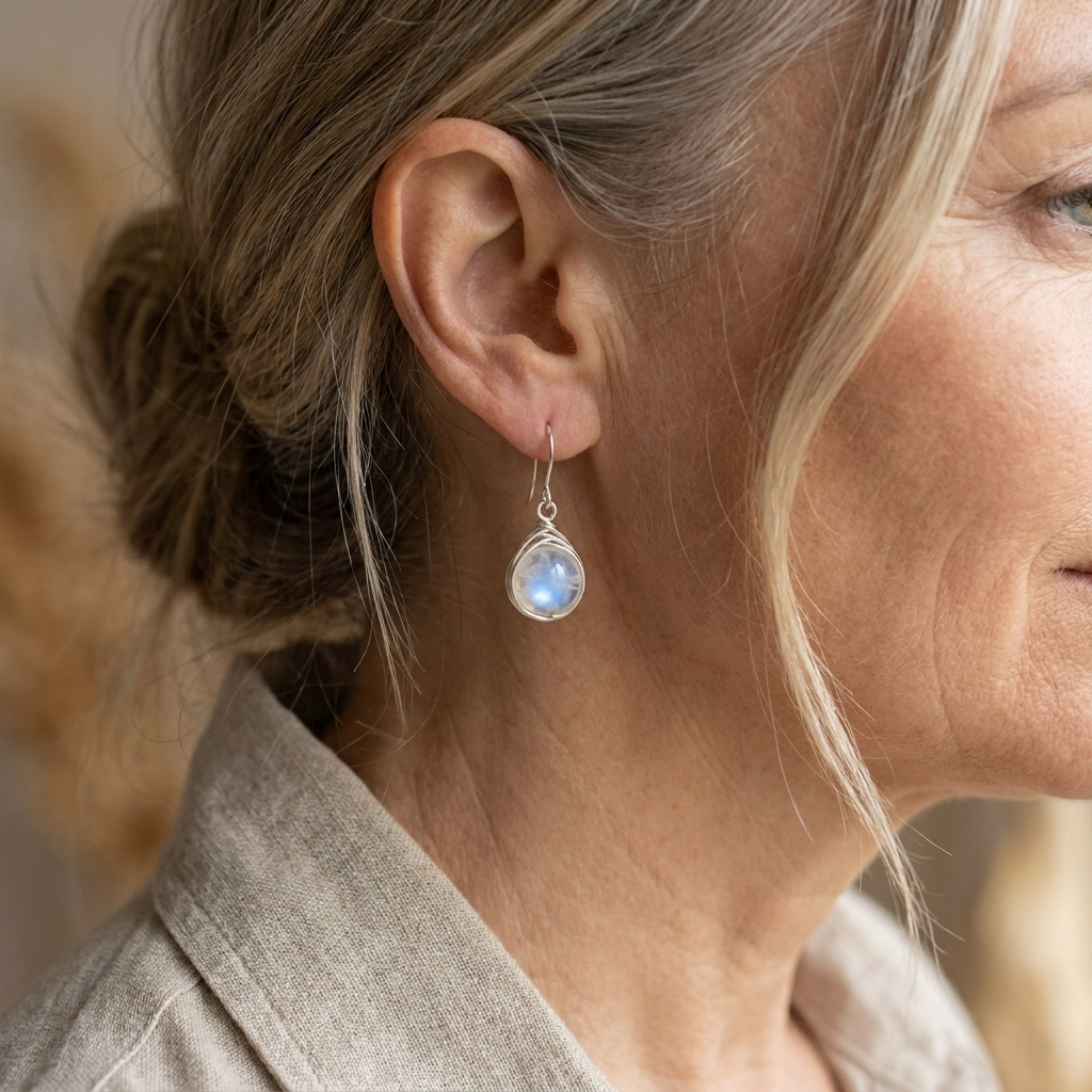 Celestial Gemstone Round Drop Earrings