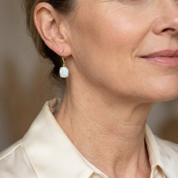 Classic Square White Opal Earrings