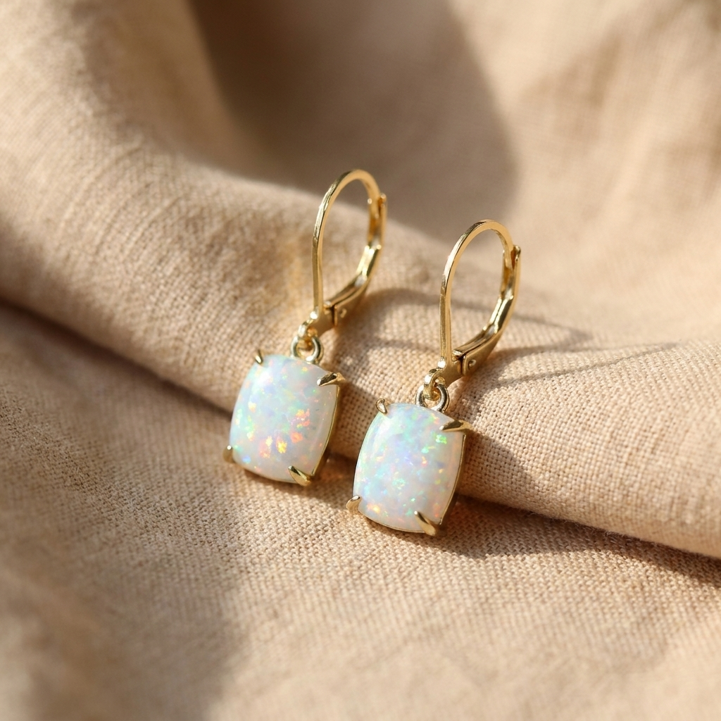 Retro Square White Opal Earrings