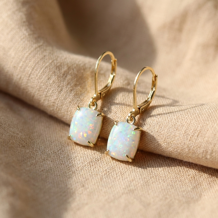 Classic Square White Opal Earrings