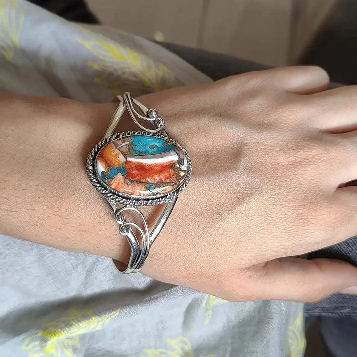 Vibrant Gemstone Inlay Cuff Bracelet