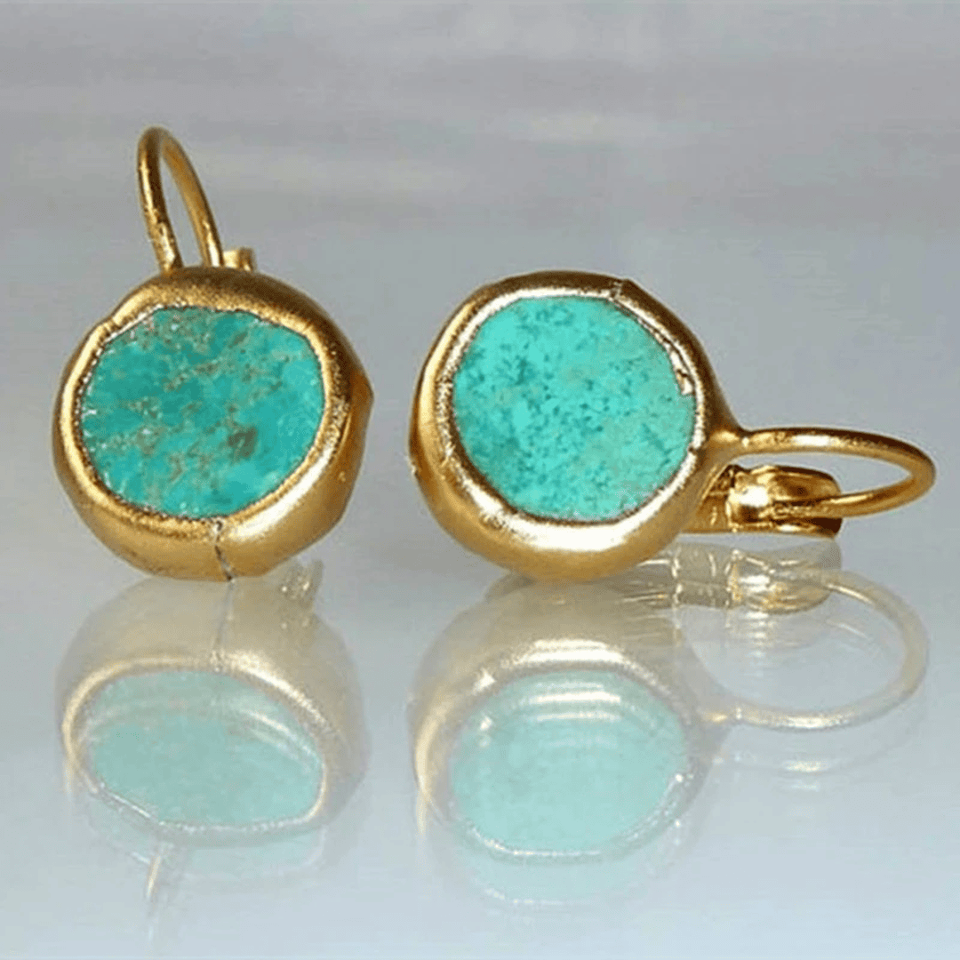 Turquoise Gemstone Gold Earrings