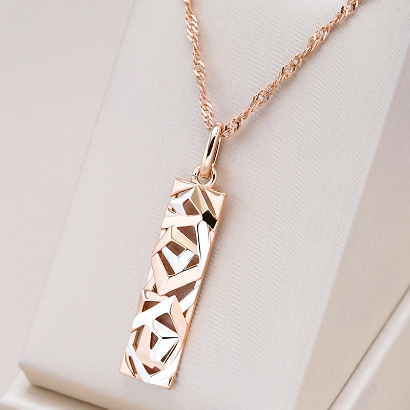 Elegant Rectangular Gold Pendant Necklace