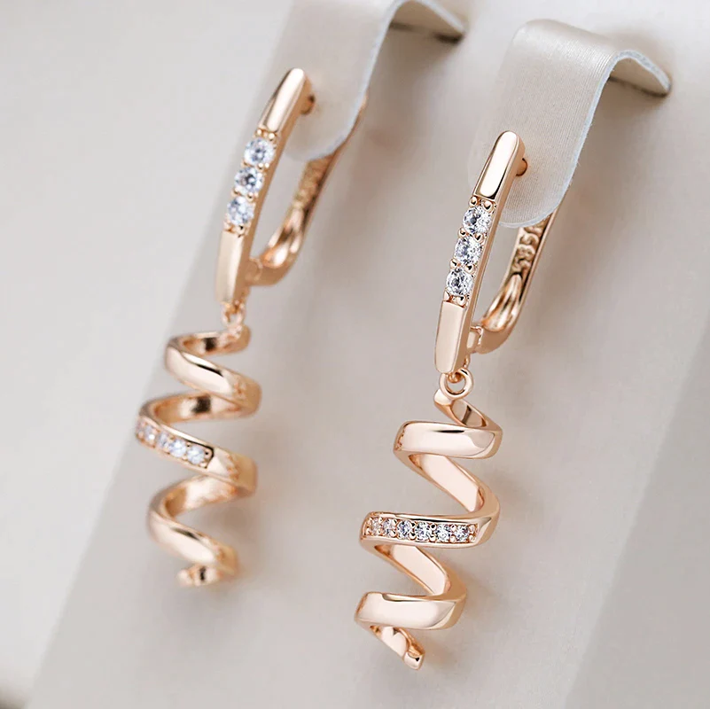 Elegant Gold Zirconia Twisted Earrings