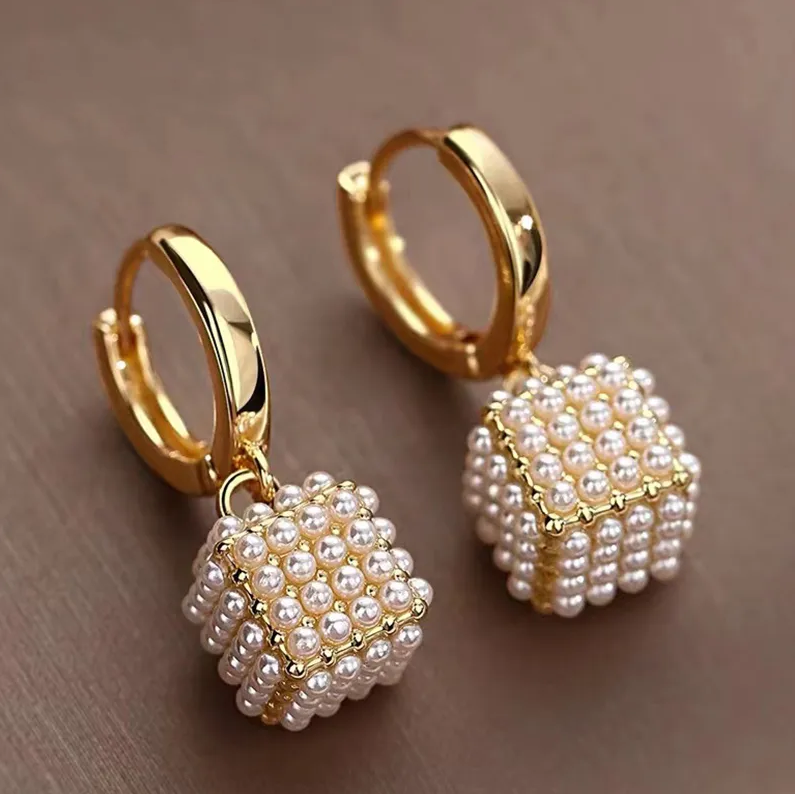 Sophisticated Cubic Pearl Drop Earrings