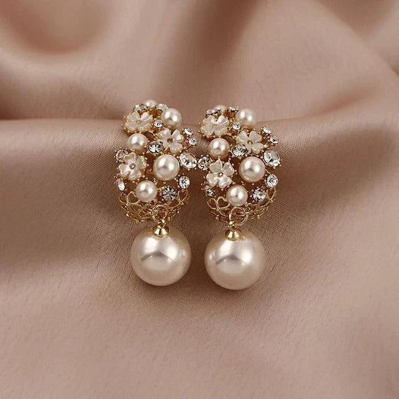 Sophisticated Pearl Earrings with Floral Design